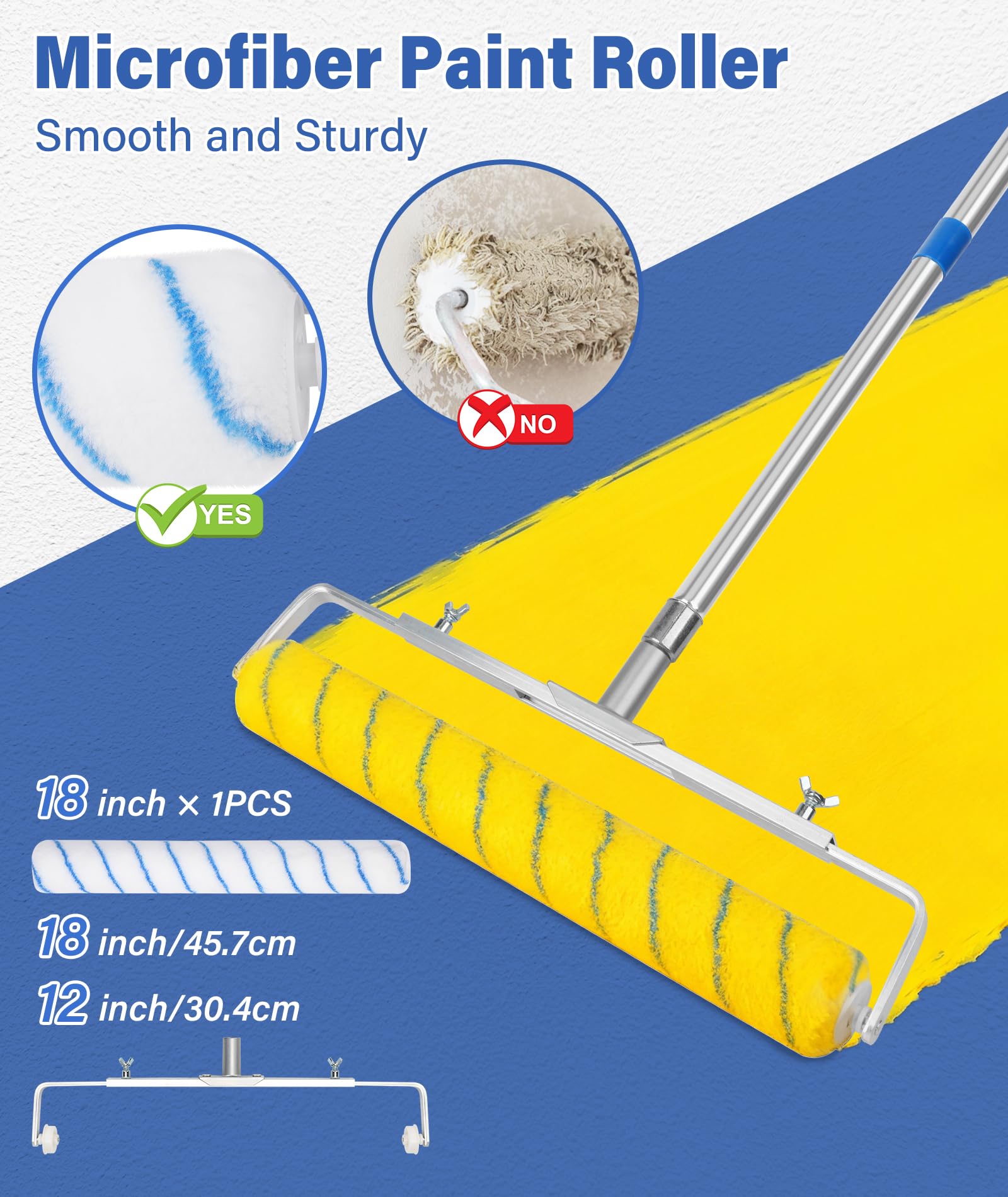 Qivine Kit Rullo per Vernice da 45 cm, Kit per Pittura da 13 Pezzi con 4 Asta Telescopica, Telaio Regolabile, Vaschetta con Ruote, Pennello, Spatola, Miscelatore, per Dipingere Pareti, Soffitti