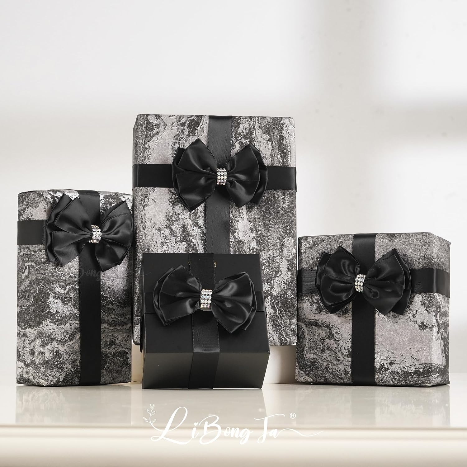 Black Satin Bows 12 PCS Pre-Made Peel and Stick 4'' Gift Bows with Rhinestone for Wedding Party Event Decor Gift Wrapping Craft Birthday Wedding Treat Bags Presents Making Greeting image 4