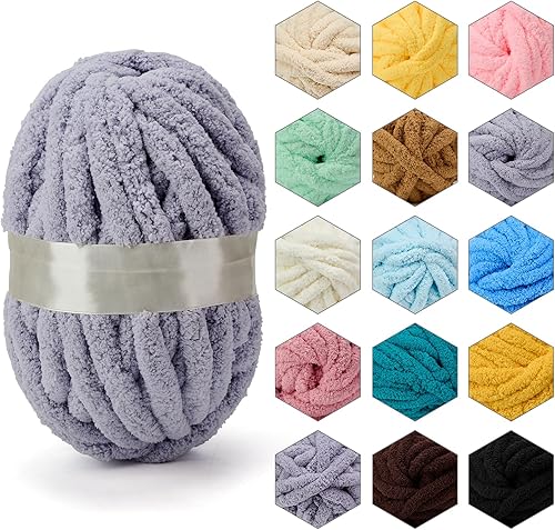 ERLYEEN Hilo grueso de chenilla súper voluminoso, suave, grueso, esponjoso, gigante, lavable, de poliéster grande, para bricolaje, manta de punto,
