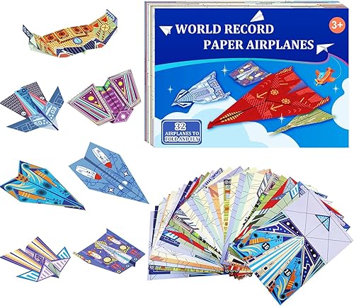 Kits de avión de papel con 16 diseños clásicos, 32 hojas de papel de origami colorido, aviones de papel de récord mundial, regalos de avión para