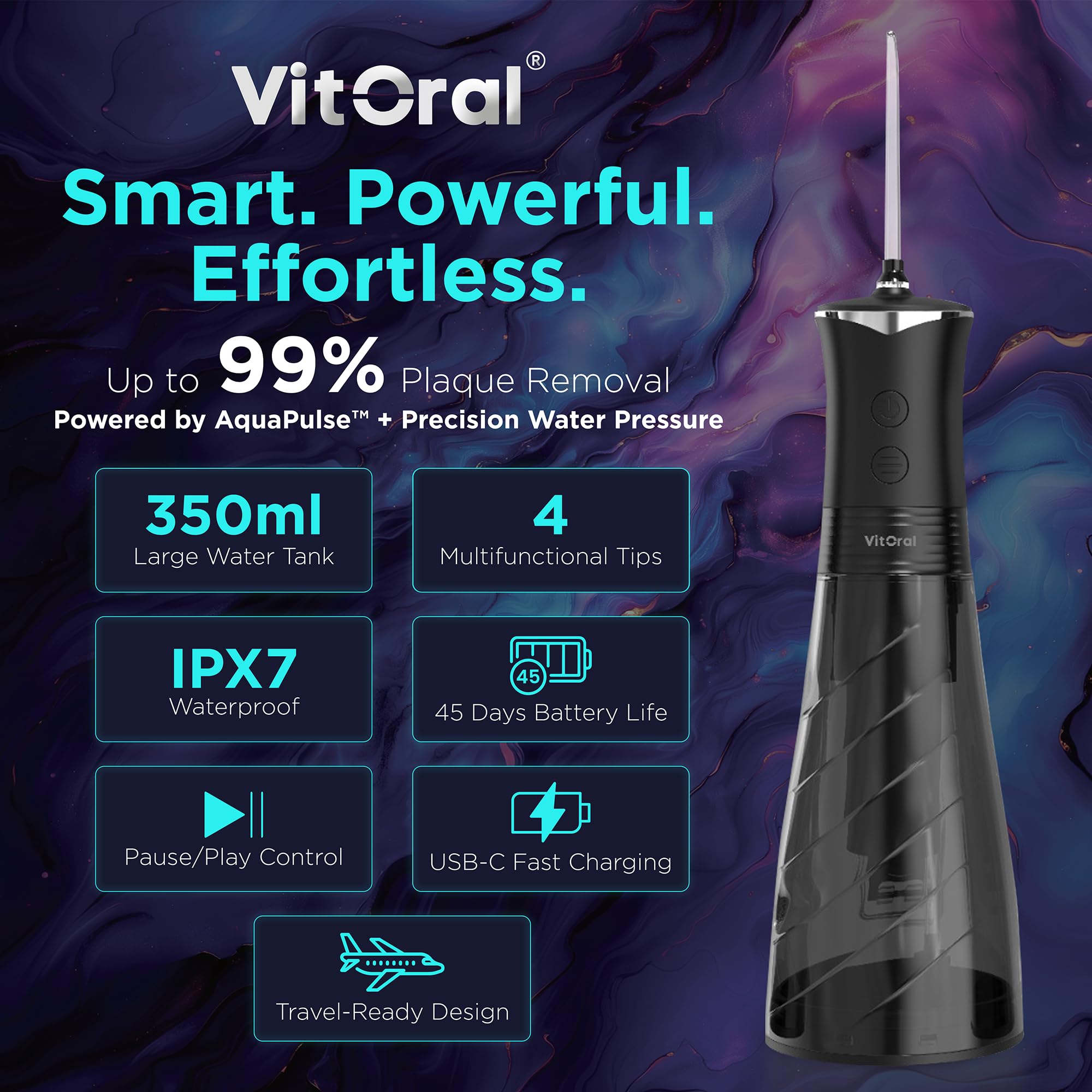 Irrigador bucal profesional inalámbrico para la salud de los dientes y las encías, irrigador bucal impermeable IPX7 y removedor de placa, chorro dental de limpieza profunda con 4 modos
