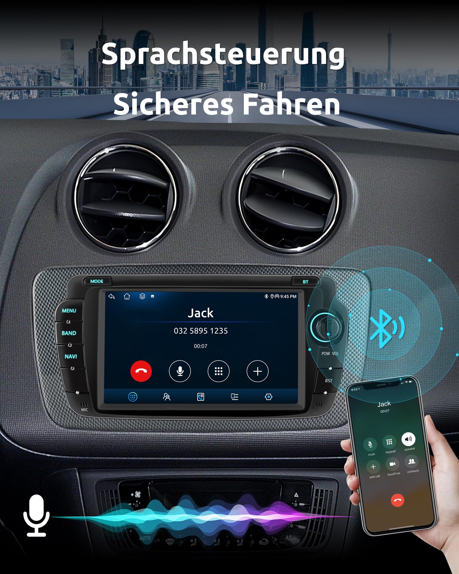 ESSGOO 2+64G Android 15 Drahtloses Carplay und Android Auto Autoradio Für Seat Ibiza IV 6J 2009-2013, 7 Zoll Touchscreen Bluetooth Car Radio mit FM RDS GPS WiFi