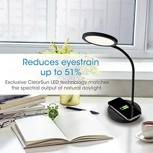 Miniatura 3 de OttLite Good Housekeeping - Lámpara de escritorio LED circular con carga inalámbrica, diseñada para reducir la fatiga ocular, cuello ajustable, 3