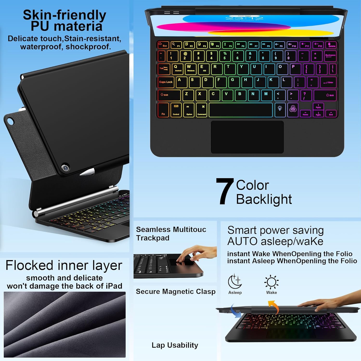 for iPad (A16) 11th/10th Generation Case with Keyboard – Magic-Style Magnetic – Floating Cantilever Stand - Backlit - Multi-Touch Trackpad Keyboard Case for iPad 11 inch &10th Gen 10.9 inch (Black) - Image 5