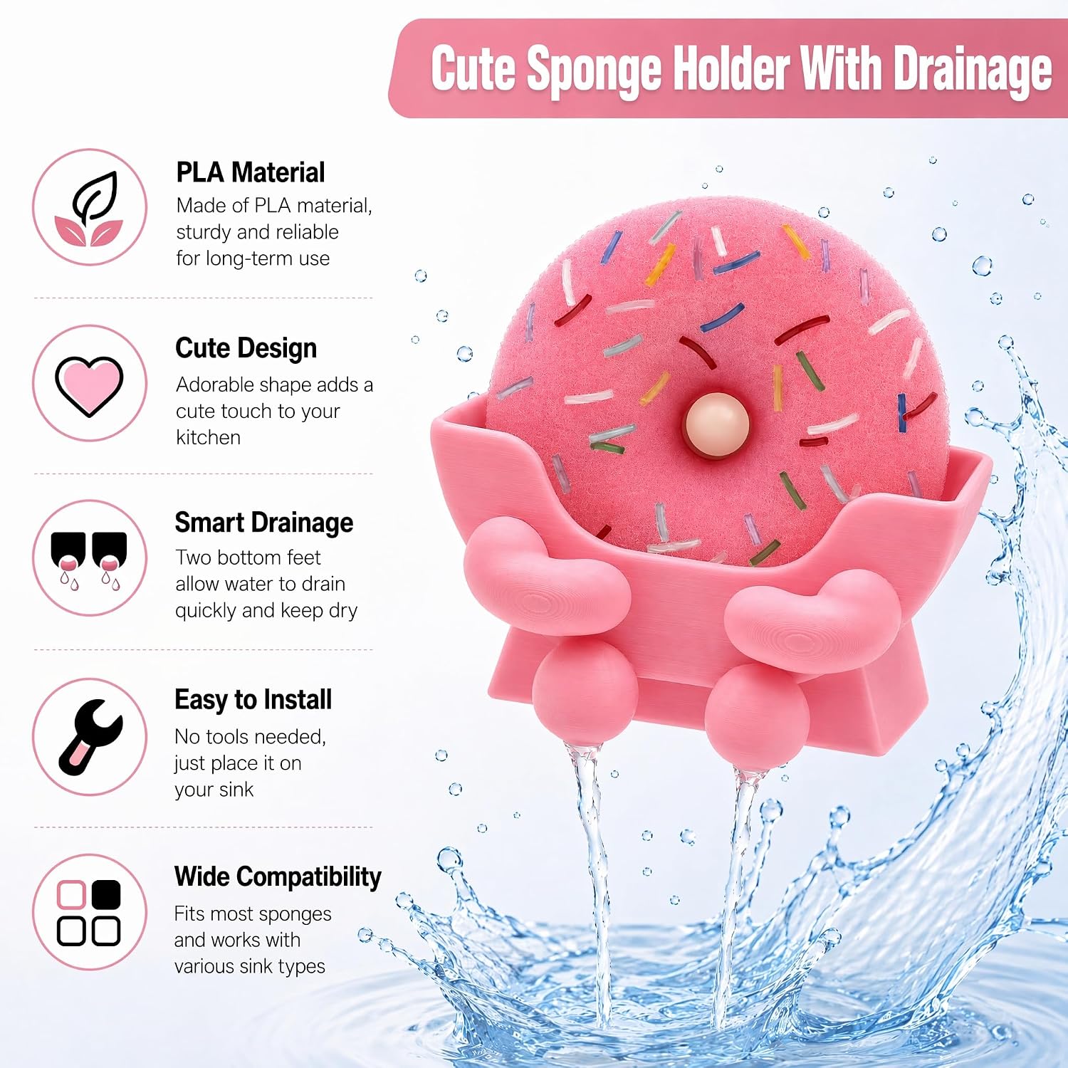 NoveasAzures Sponge Holder for Kitchen Sink with Drainage for Smile Sponge image 4