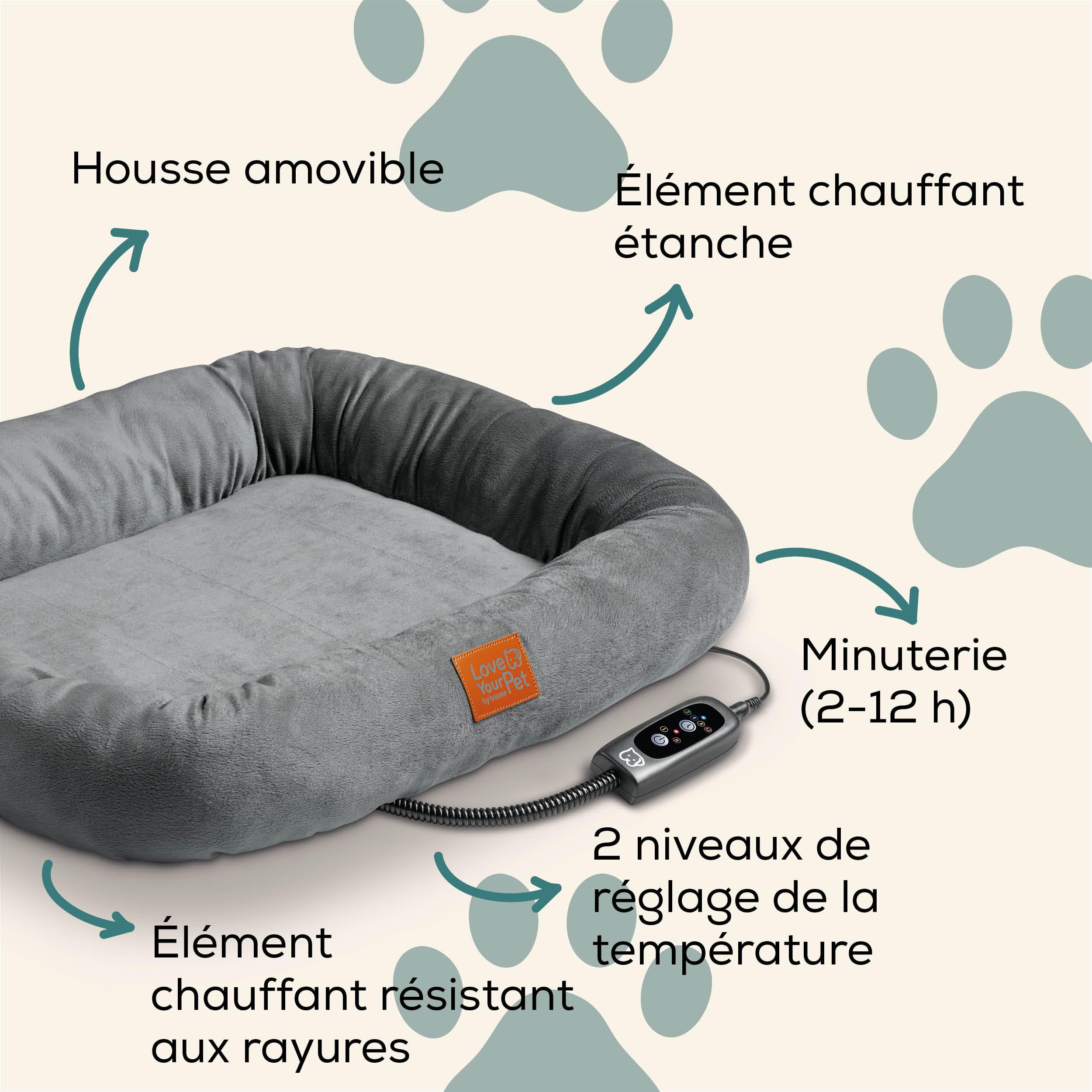 Beurer Love Your Pet Panier Chauffant «Kira» pour Chiens et Chats, lit pour Chien Chauffant électrique avec minuterie, Lavable à 30 °C, résistant aux Rayures et étanche, 58 x 50 cm