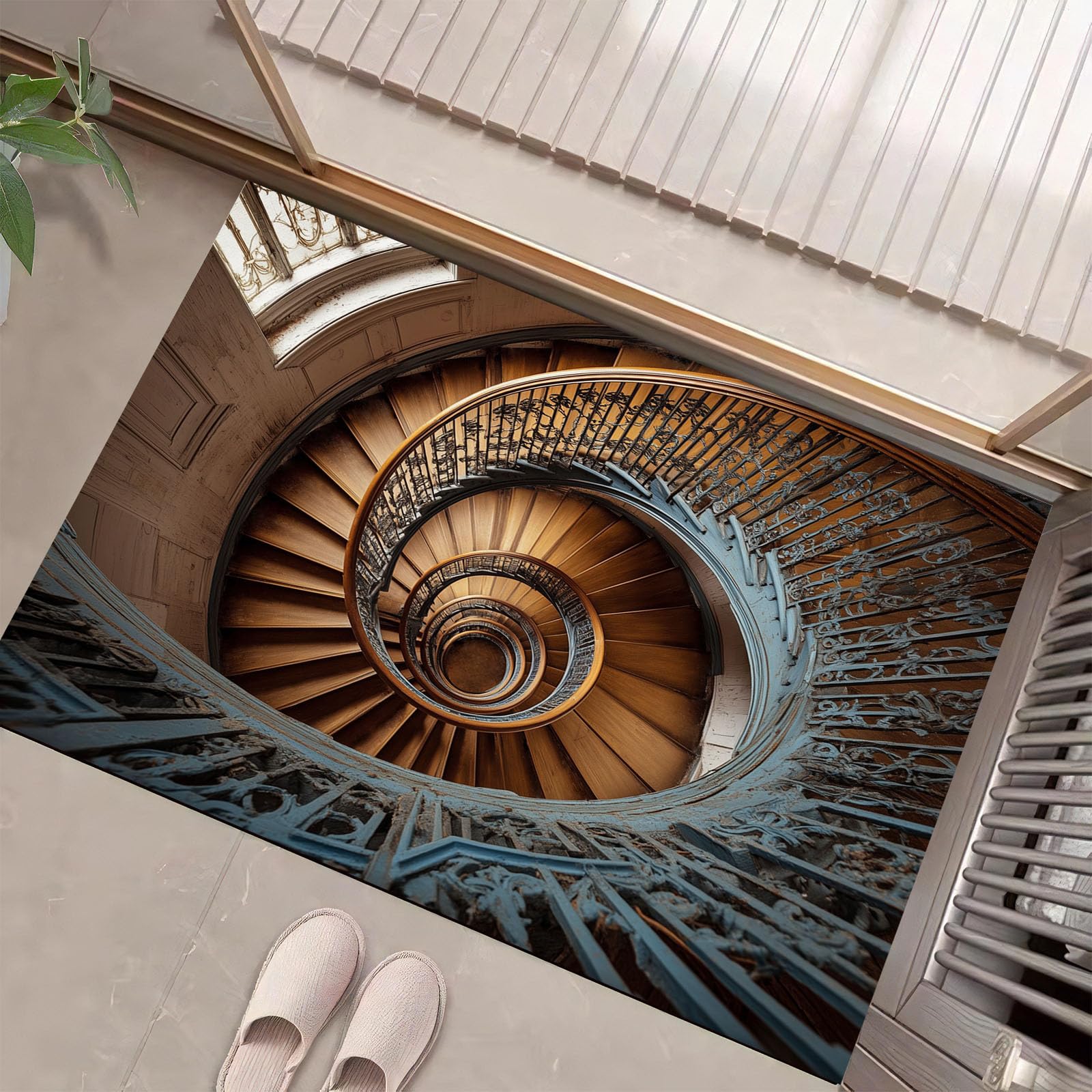 Escalier en colimaçon gothique tapis entrée intérieur haut de gamme
