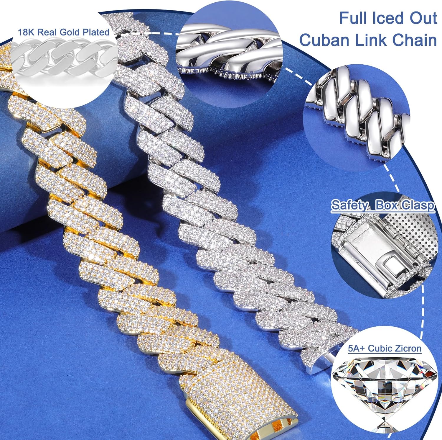 30MM/25MM Solid Big Cuban Link Chain for Men Large Thick Iced Out Chain 18K Gold Plated 5A+ Zicron Cuban Necklace Gold/Silver Iced Out Diamond Miami Link Necklace Bling Luxury Jewelry - Image 3