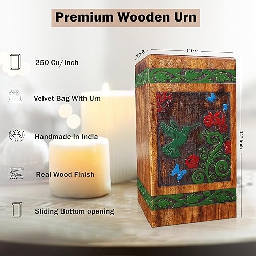 Miniatura 2 de Urnas de colibrí de madera para cenizas humanas adultas, hembras y hombres, urnas decorativas de cremación para cenizas adultas, urna de entierro