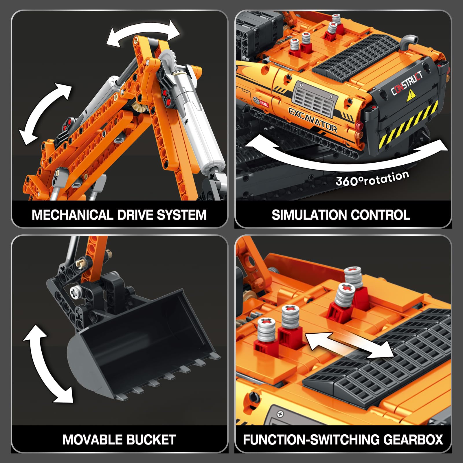 Reobrix Juego de construcción de excavadora RC, modelo de excavadora de control remoto con motor, juguetes de construcción de camiones para niños 22003, bloques de construcción de vehículos, juguetes