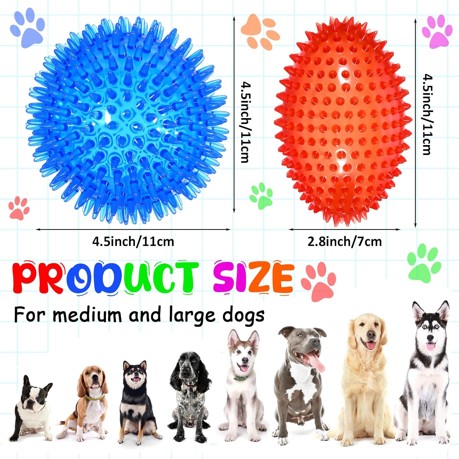 12個 4.5インチ きしむドッグボールととがったスクイーカーフットボール 攻撃的な噛む人向け 中型大型犬のおもちゃ 高耐久 歯が生