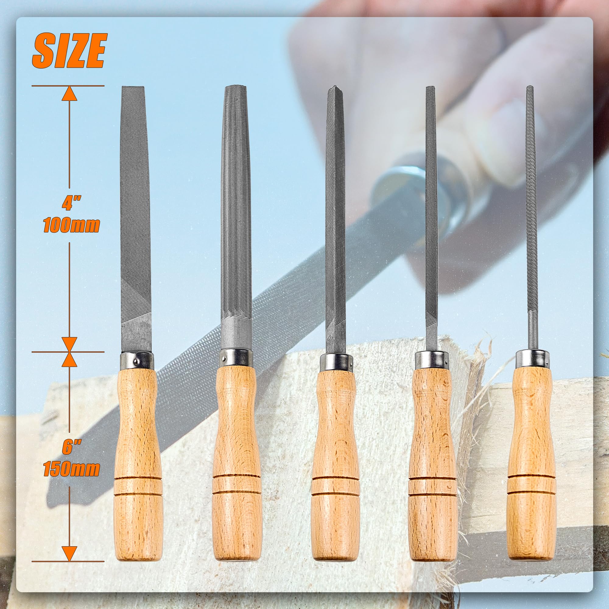 Hartstahl Feilen Set mit Holzgriffen Raspel Feile für Metall, Holz, Kunststoff, 5 Stück