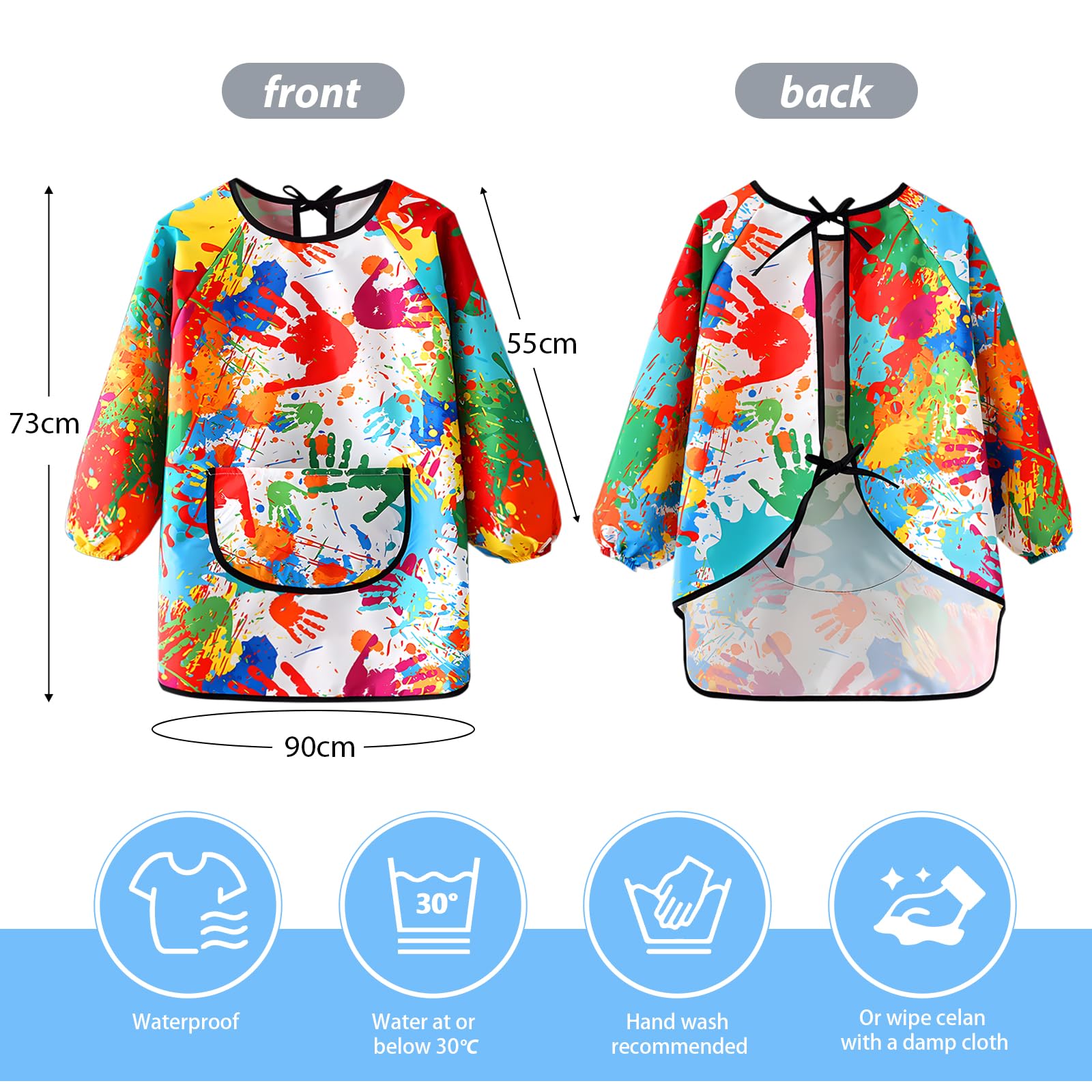 GEBETTER Babi Escolar Infantil, Delantal Niños, Delantal Infantil, Bata Escolar Pintura Impermeable Manga Larga Bolsillo Tira Espalda Guardería Colegio Escuela Casa, Niño Niña 7 8 9 10 11 Años