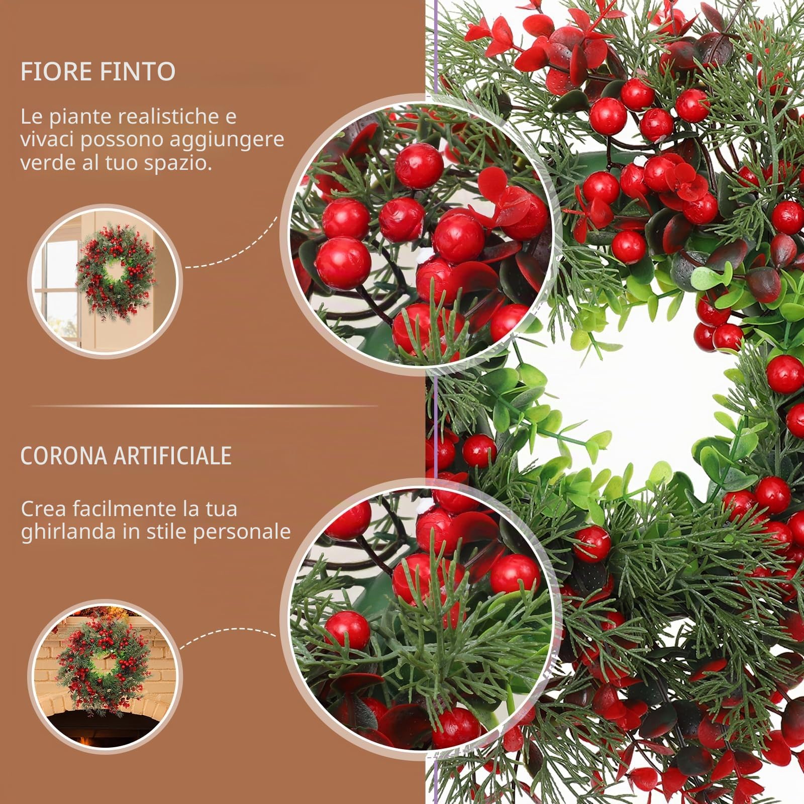 Baluue Ghirlanda Natalizia, Ghirlanda Di Natale Artificiale Per D'ingresso 35 Cm Ghirlanda Di Bacche Rosse Con Bacche Rosse Aghi Di Pino Pigne Decorazioni Natalizie Per Parete Decorazioni Natalizie