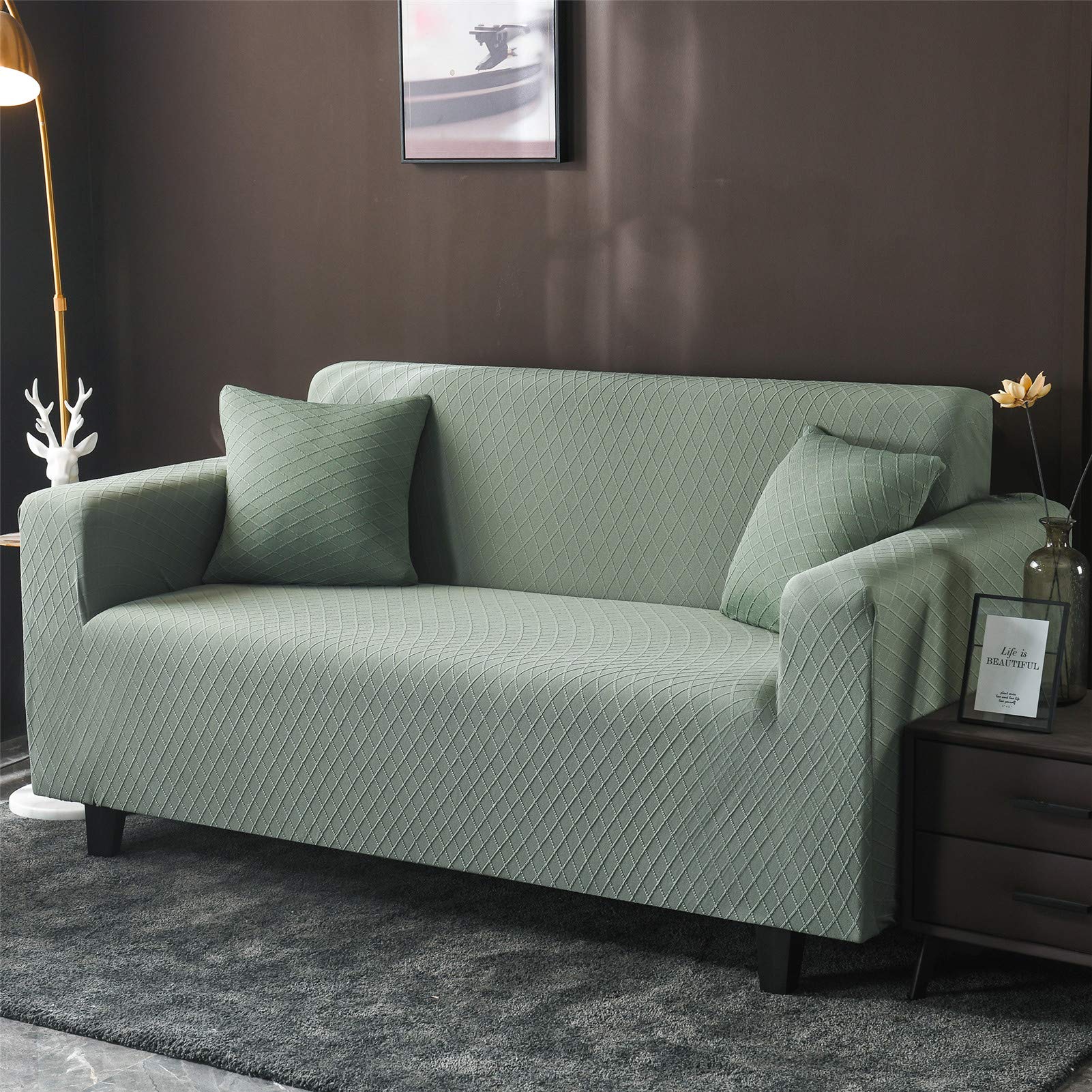 Sofa Überwürfe Jacquard sofabezug Sofa überzug Elastische Stretch Spandex Couchbezug Sofahusse Sofa Abdeckung, Couchhusse Spannbezug für Sofa mit Armlehne (Grün,M)