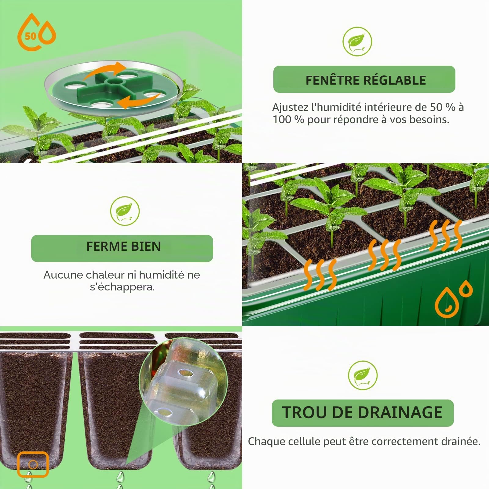 YAUNGEL Mini Serre pour Plantes, 12 Pièces 144 Cellules Intérieure Plateau Semis Bac à semis Pépinière Boîte de Culture avec Couvercle et Ventilation Durables, Vert