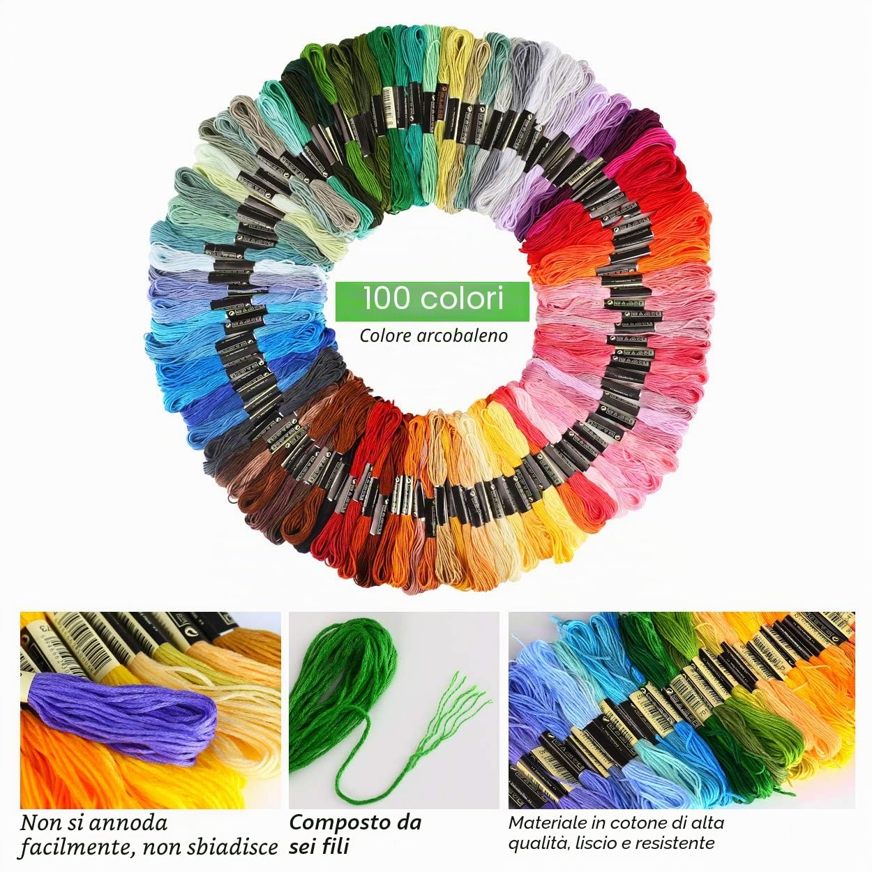 MAKEASY 205Pz Ricamo Starter Kit 100Colori Fili Ricamo, Kit di Attrezzi a Punto Croce con 100 Fili Colorati, 5 Pezzi di Cerchi di bambù, Regalo Perfetto