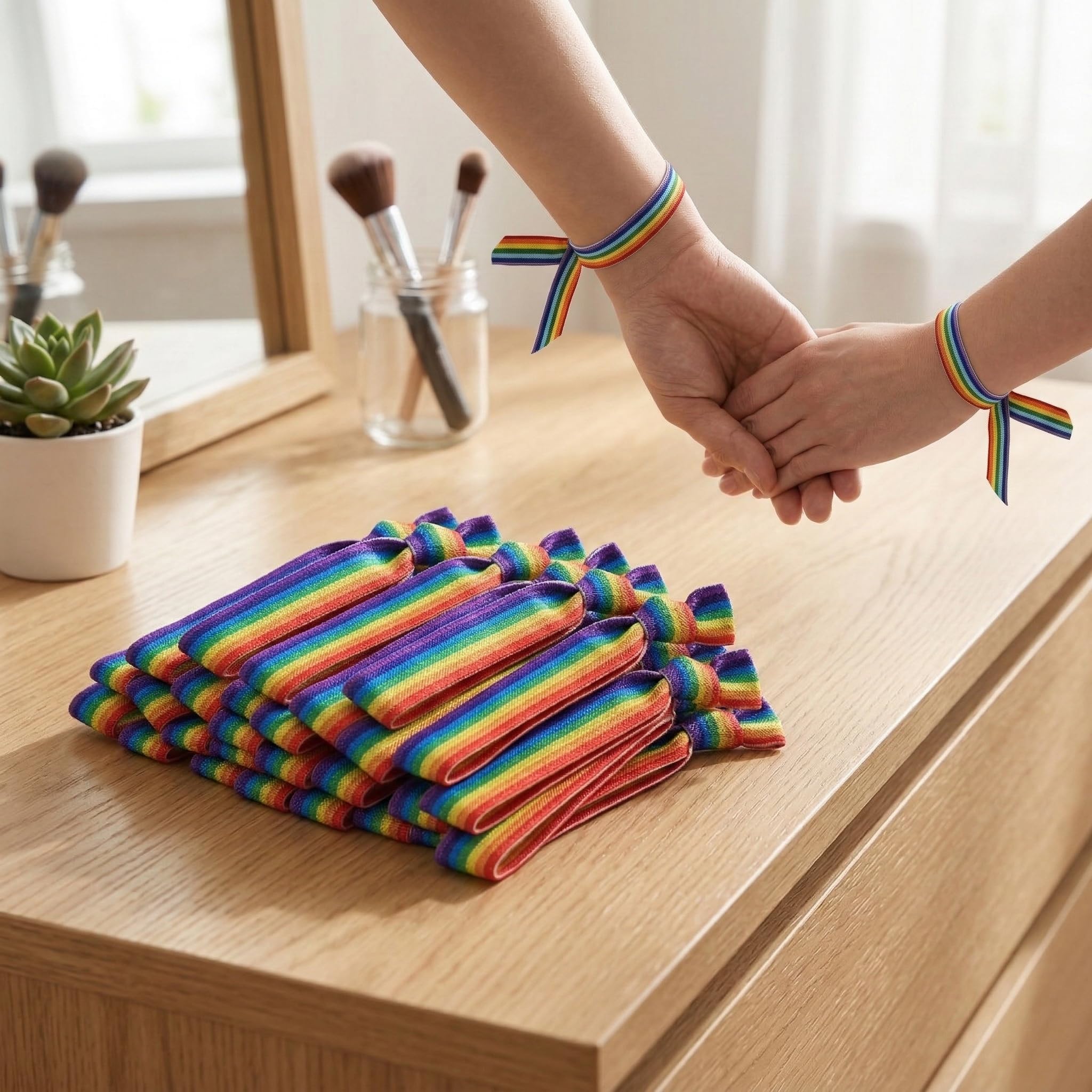 Pulsera de Orgullo Gay LGBTQ+ – 24 Pulseras Elásticas de la Bandera Arcoíris, Ideal para el Mes del Orgullo, Amistad y Celebraciones LGBTQ+, 1.5 cm x 10 cm