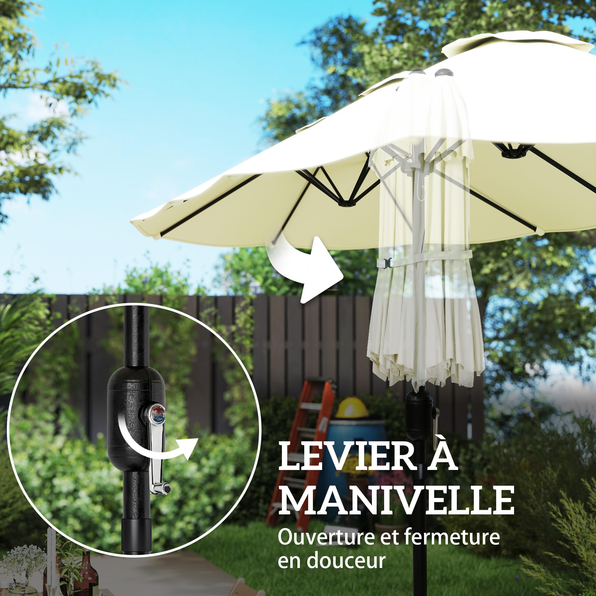 Outsunny Parasol de Jardin Extérieur Double Face 300x150cm avec Base Beige