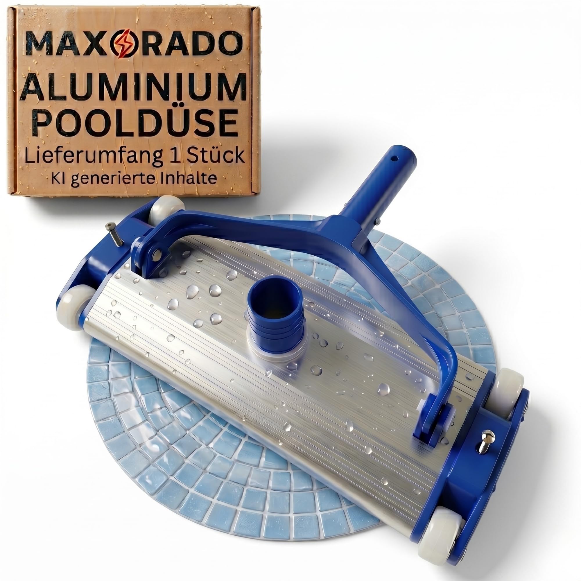 Poolbürste Profi 35cm extra schwer mit 38mm Sauganschluss aus Aluminium mit 4 Rädern, Schwere Pool Bodensaugerbürste Bodensauger für Aufstellpool Einbaupool Schwimmbad für Teleskopstange