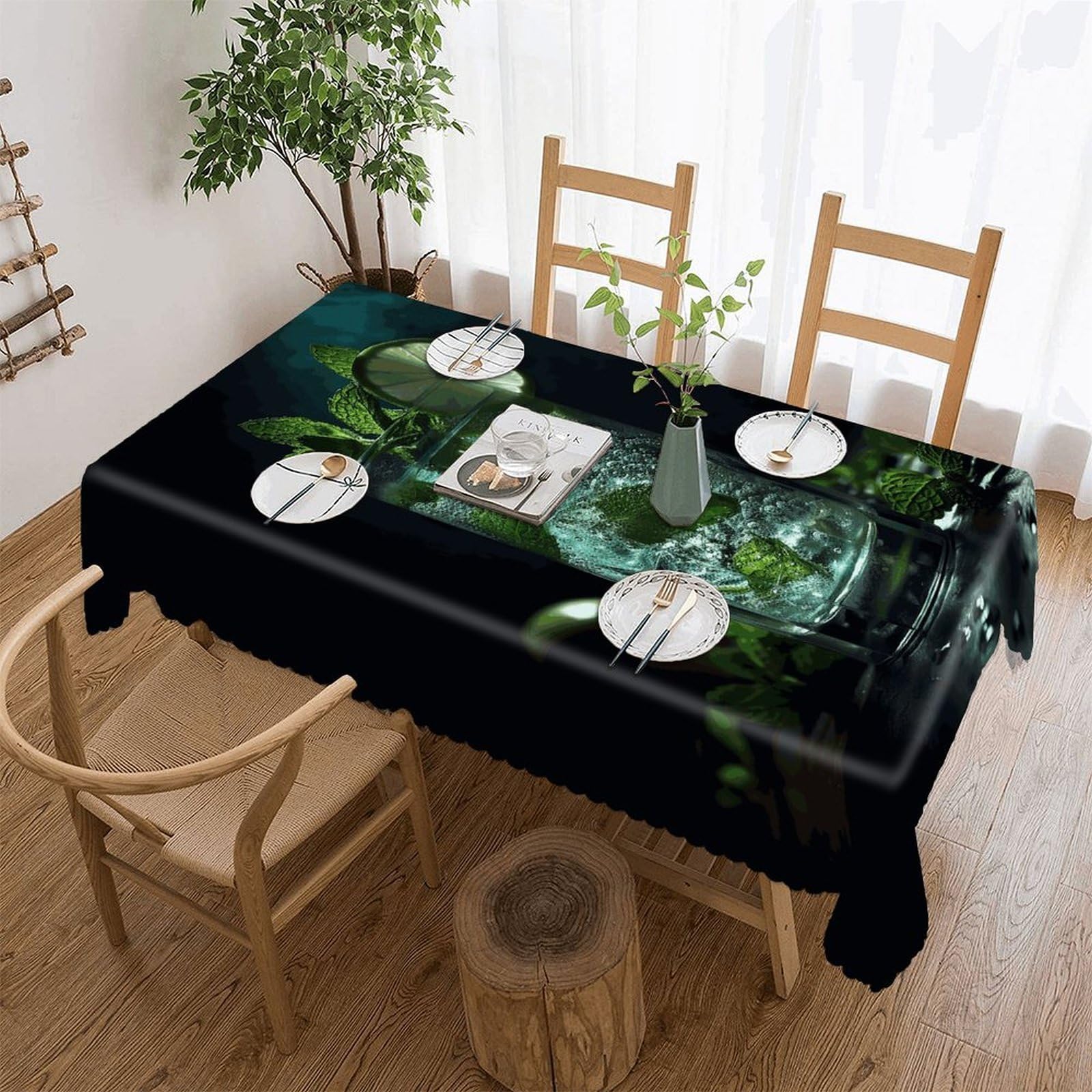 FekiLoot Mojito Cocktail Tablecloths for Rectangle Tables Wipeable Spillproof Polyester Table Cloth Wrinkle Free Farmhouse Dining Tables Cover Elegant Vintage Decor Tablecover