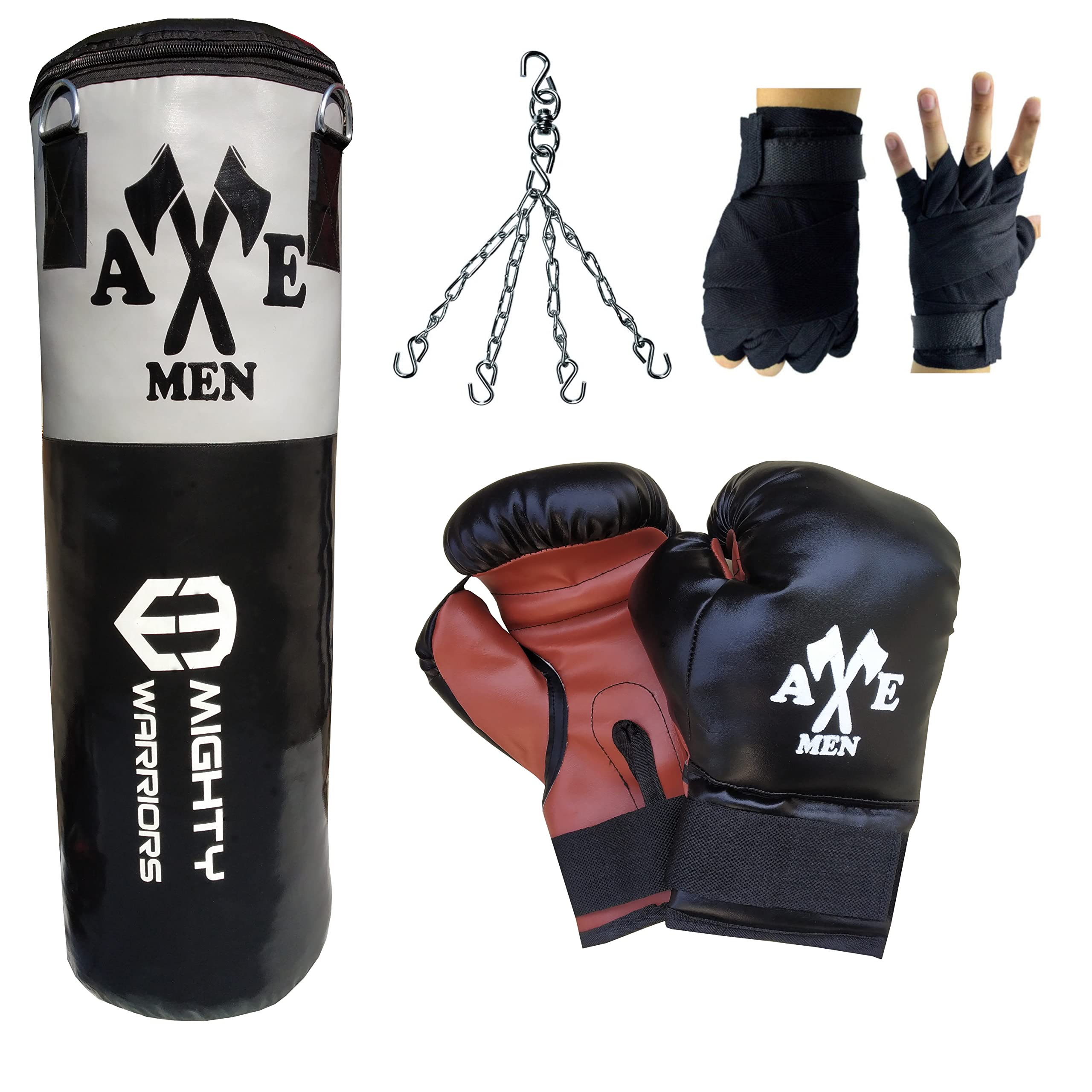 Axe Men Synthetic Leather Strong Boxing Kit Set for Senior and Junior 3 Feet Punching Bag, 12OZ Boxing Gloves, Hand Wrap and Chain Heavy Bag (B09P4VM376) Amazon Price History, Amazon Price Tracker