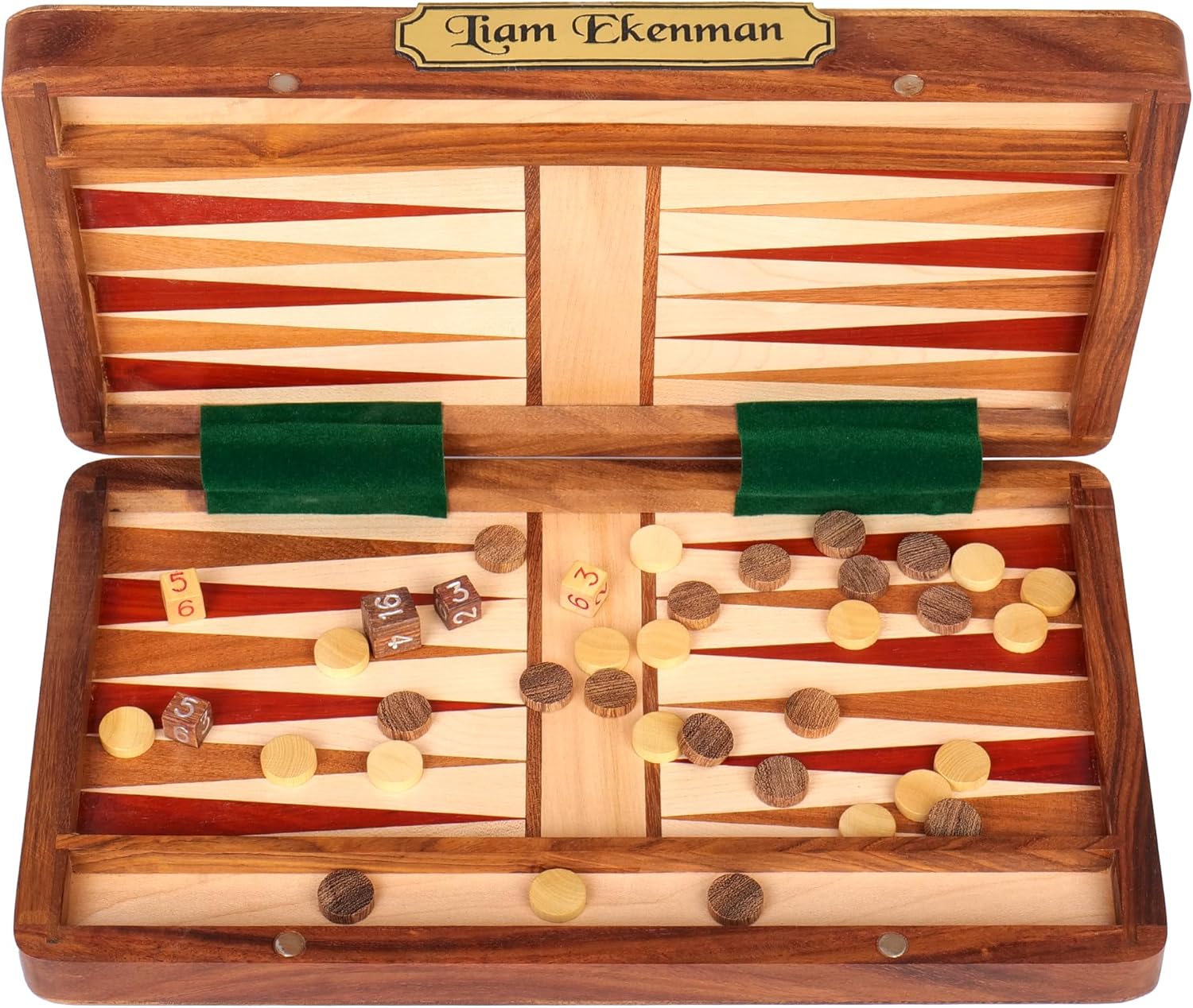 Custom 16-Inch Handmade Backgammon Set – Greek Tavli Style Wooden Board with Unique Checkers & Dice – Personalized Strategy Game for Adults – Portable Travel Set for 2 Players