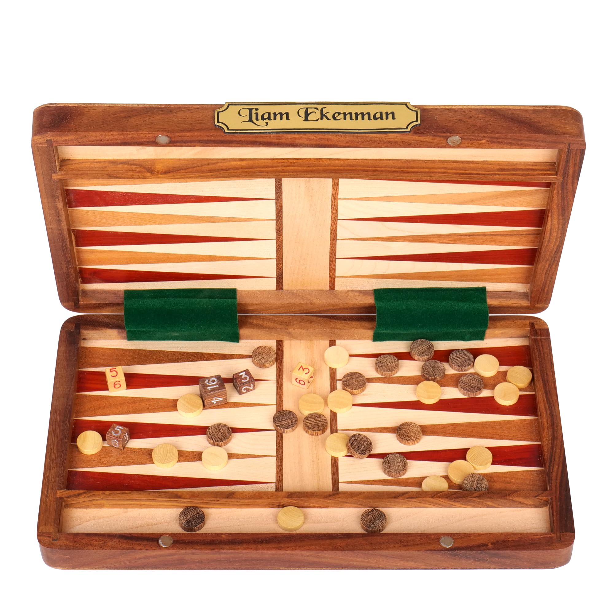 Ensemble de backgammon personnalisé de 40,6 cm fait à la main – Planche en bois de style tavli grec avec dames et dés uniques – Jeu de stratégie personnalisé pour adultes – Ensemble de voyage portable