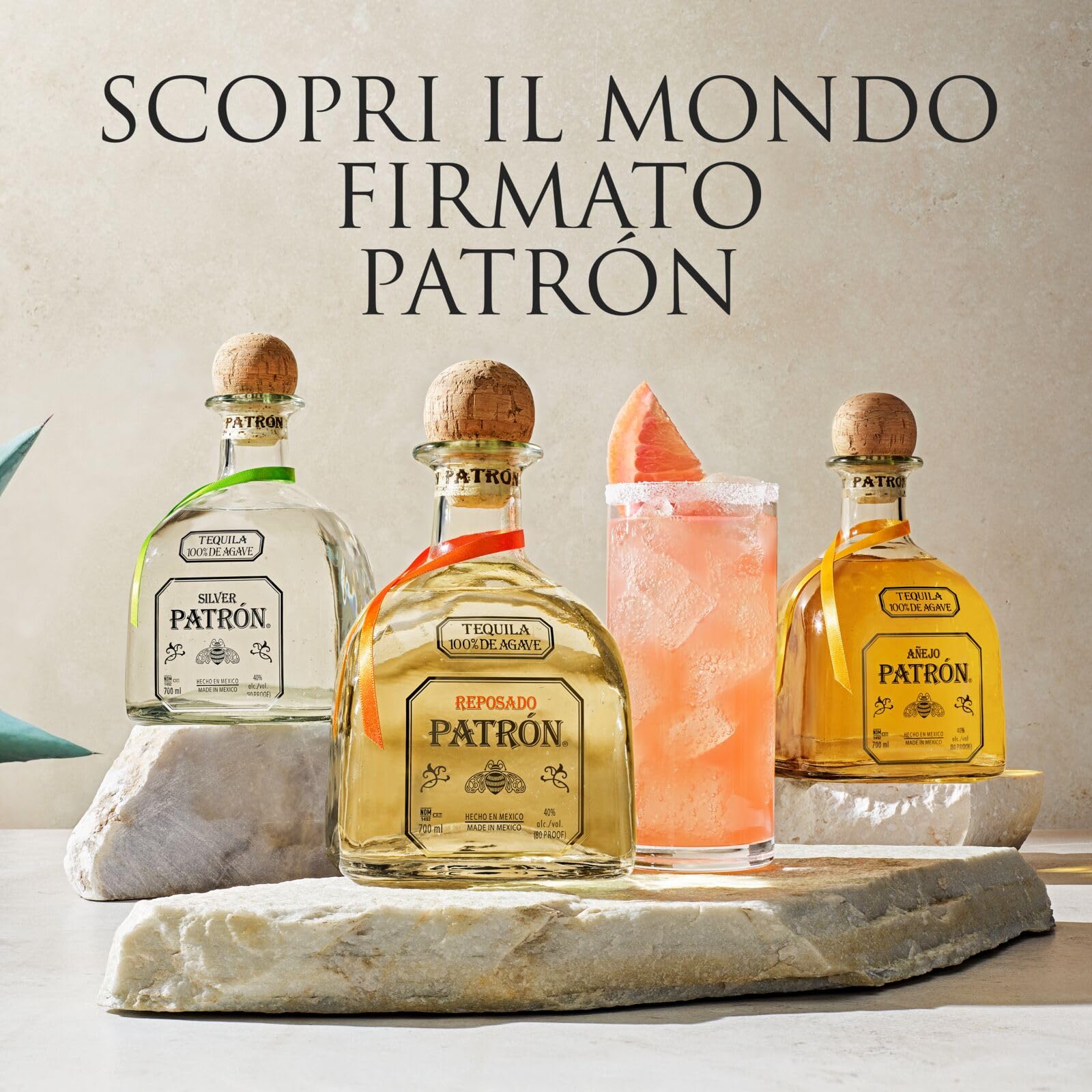 PATRÓN Reposado Premium Tequila, Vol. 40%, 70 cl / 700 ml, creata in Messico in piccoli lotti a partire dal 100% della migliore agave Weber Blue, invecchiata per oltre 2 mesi in botti di rovere
