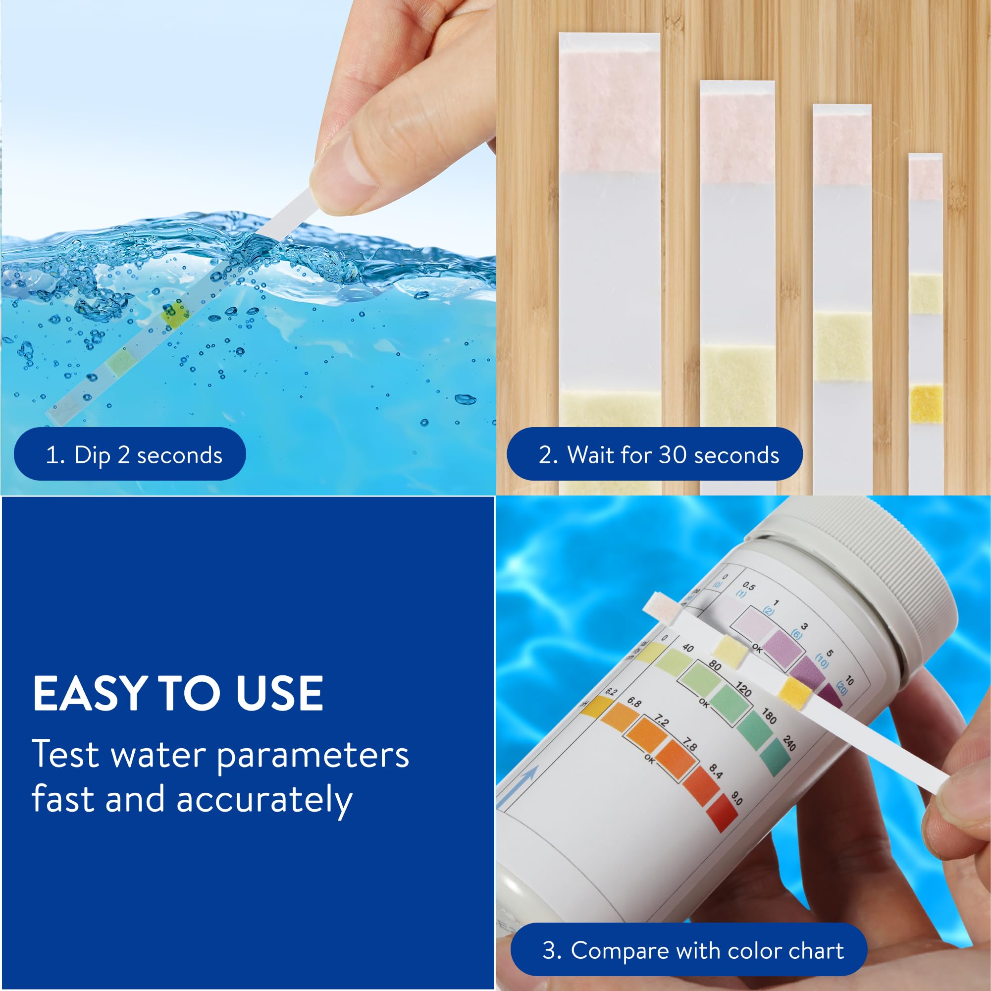 Bandelettes Test Piscine 16en1 - 100 Tests Pour PH, Chlore, Brome, Alcalinité - Analyse Rapide Et Précise