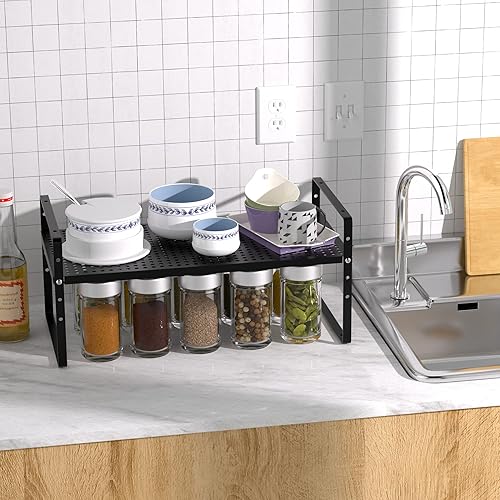 Miniatura 2 de iPEGTOP Estante de almacenamiento grande expandible para gabinete estante de especias de metal de acero apilable de alta resistencia altura