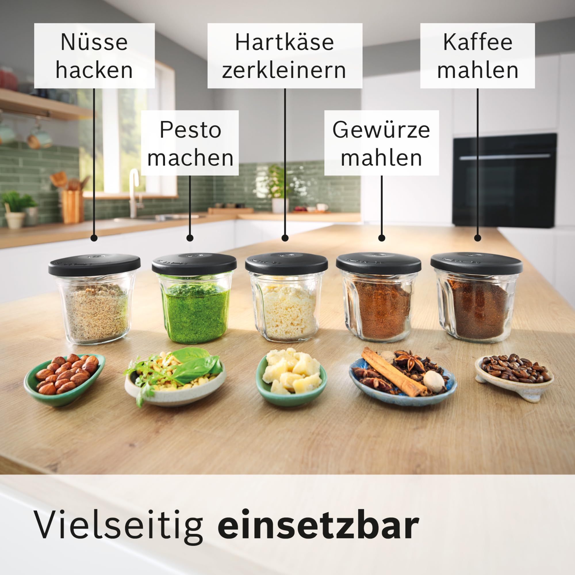 Bosch Multi-Zerkleinerer-Set MUZS68TM, 5-in-1, Mixen, Mahlen, Hacken, Aufbewahren, ToGo-Becher, Zubehör passend für Küchenmaschine Serie 6, Serie 8, OptiMUM