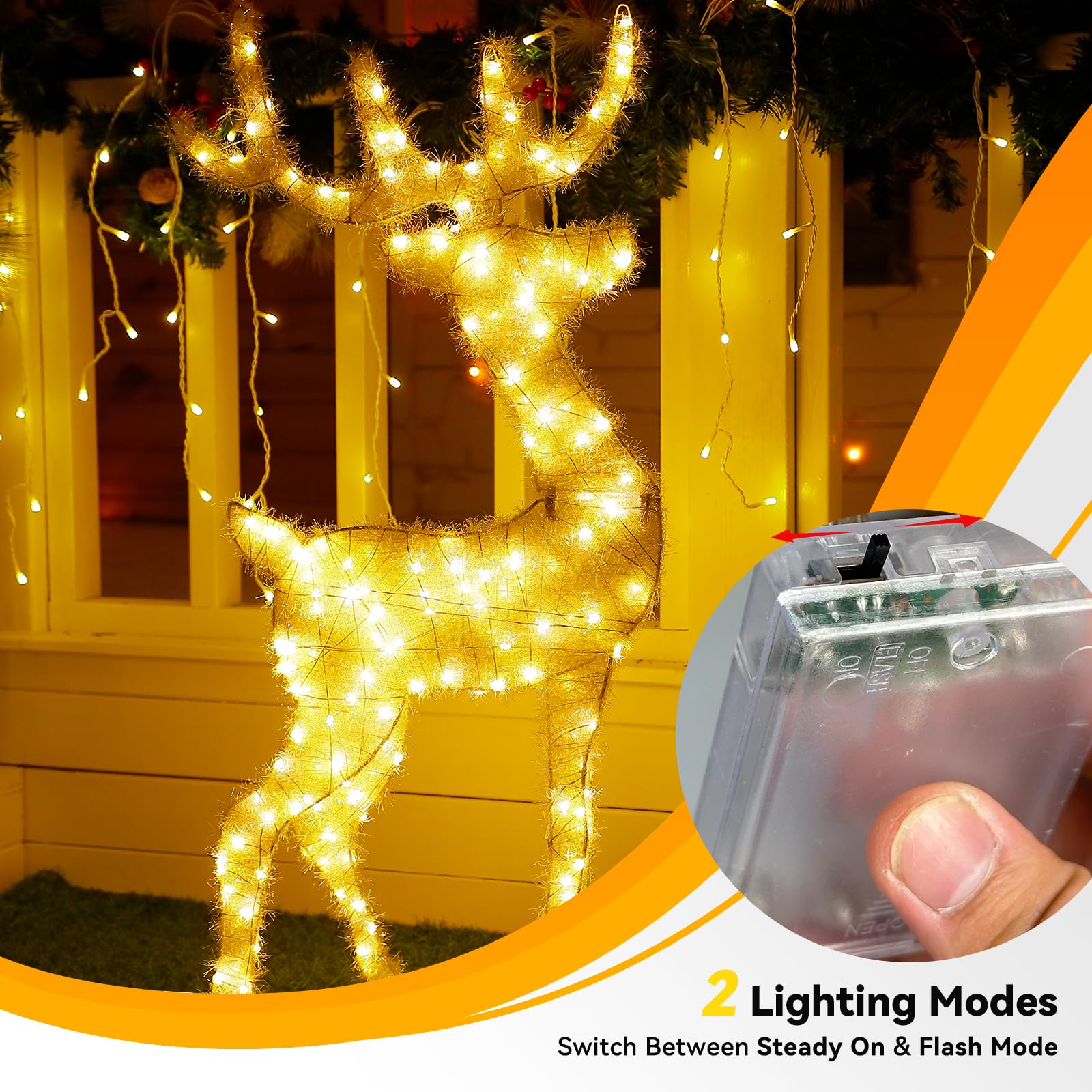 LitHome Confezione da 8 luci bianche calde a batteria, 60 LED, funzionamento a batteria, 2 modalità, impermeabili, per aule interne, camera da letto, decorazioni natalizie e matrimoni