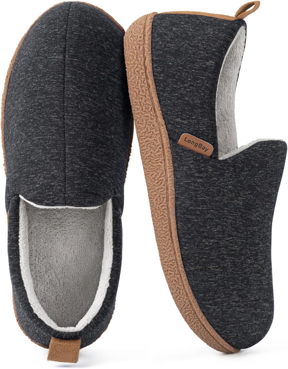 LongBay Women's Memory Foam House Shoes Cozy Brushed Jersey Slippers for Indoor Outdoor 9-10 Black