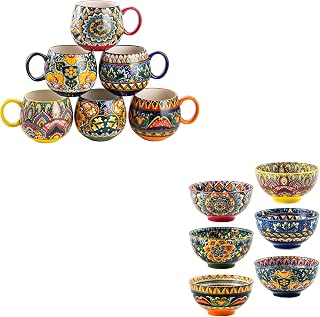 Henten Home 20 oz Coffee Mug Set of 6, Porcelain Small Dessert Bowls Set of 6, Microwave & Dishwasher Safe