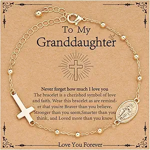 Catholic Virgin Mary Cross Bracelet Gifts for Girls Teens Women, Rosary Beads Charm Link Chain Bracelet Christmas Christian Religious Jewelry Gifts