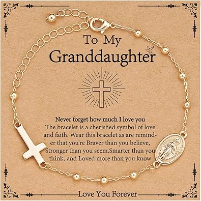 Catholic Virgin Mary Cross Bracelet Gifts for Girls Teens Women, Rosary Beads Charm Link Chain Bracelet Christmas Christian Religious Jewelry Gifts