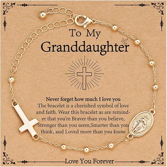 Catholic Virgin Mary Cross Bracelet Gifts for Girls Teens Women, Rosary Beads Charm Link Chain Bracelet Christmas Christian Religious Jewelry Gifts