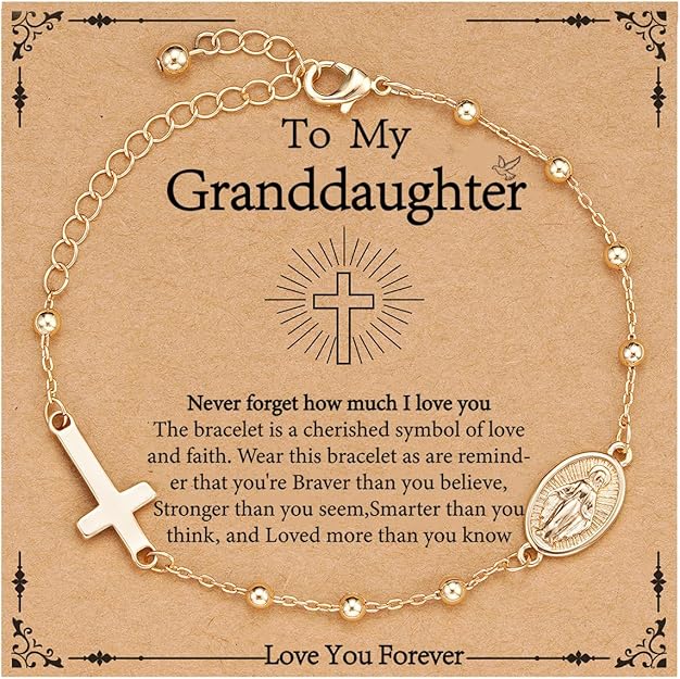 Catholic Virgin Mary Cross Bracelet Gifts for Girls Teens Women, Rosary Beads Charm Link Chain Bracelet Christmas Christian Religious Jewelry Gifts