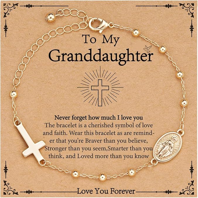 Catholic Virgin Mary Cross Bracelet Gifts for Girls Teens Women, Rosary Beads Charm Link Chain Bracelet Christmas Christian Religious Jewelry Gifts