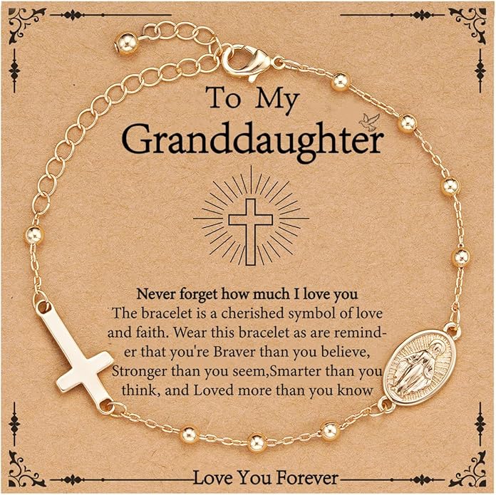 Catholic Virgin Mary Cross Bracelet Gifts for Girls Teens Women, Rosary Beads Charm Link Chain Bracelet Christmas Christian Religious Jewelry Gifts