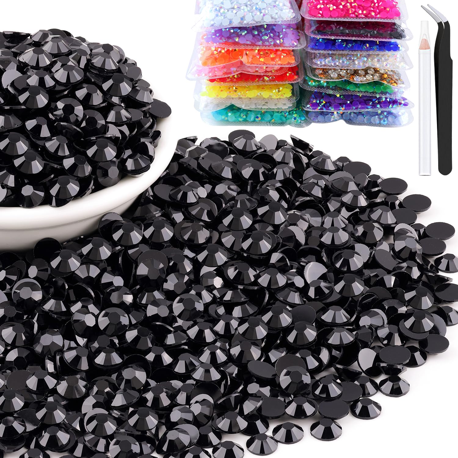 Photo 1 of 2000pcs 6mm Resin Rhinestones Bulk, Black Flatback Round Jelly Rhinestones Bedazzling Non Hotfix Crystal Gems Large Quantity Wholesale for DIY Crafts Clothes Bottles Tumblers Face Makeup Manicure