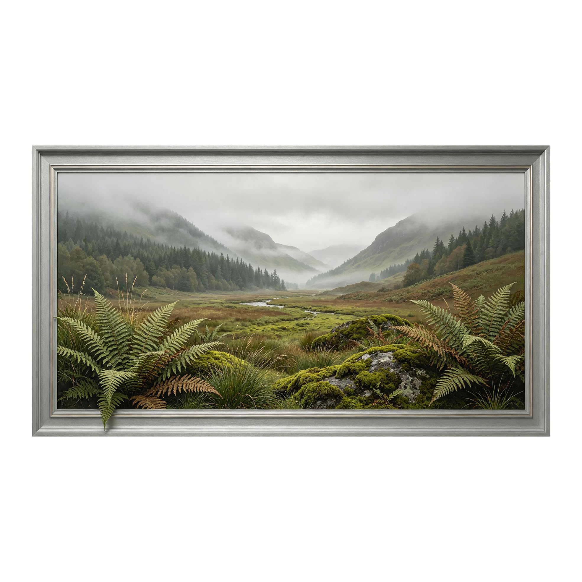 Yzpallescene 3D Framed Wall Art 50cm×100cm Misty Mountain Valley Scenic Nature Landscape Panoramic View Large Size SelfAdhesive Removable Wall Decor Prints Artwork for Living Room Bedroom Office