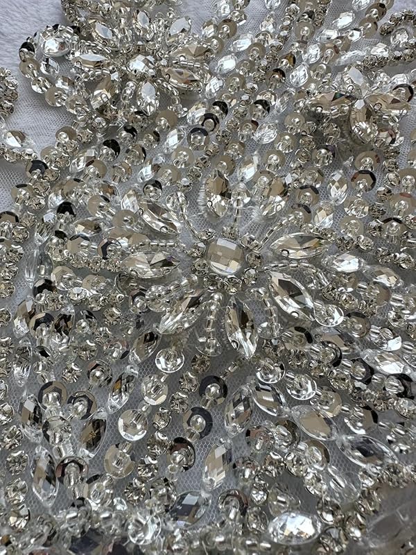 Zbroh Handmade Bodice Rhinestones Applique Sewing Glass Beads Stones Crystal Trim Lace Patches for Dress Clothing Accessories 13X18inches (Silver) by Zbroh - Used condition - Image 2