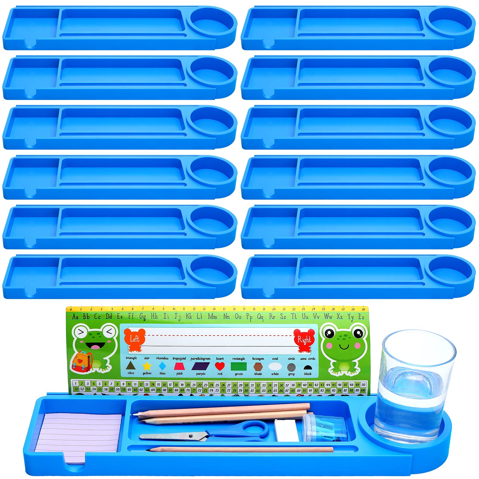 Gilprop 12 Pcs Classroom Desk Name Plates Holders for Student, Self Adhesive & Removable Index Cards Name Tags Stands with Pencil Trays Water Bottle