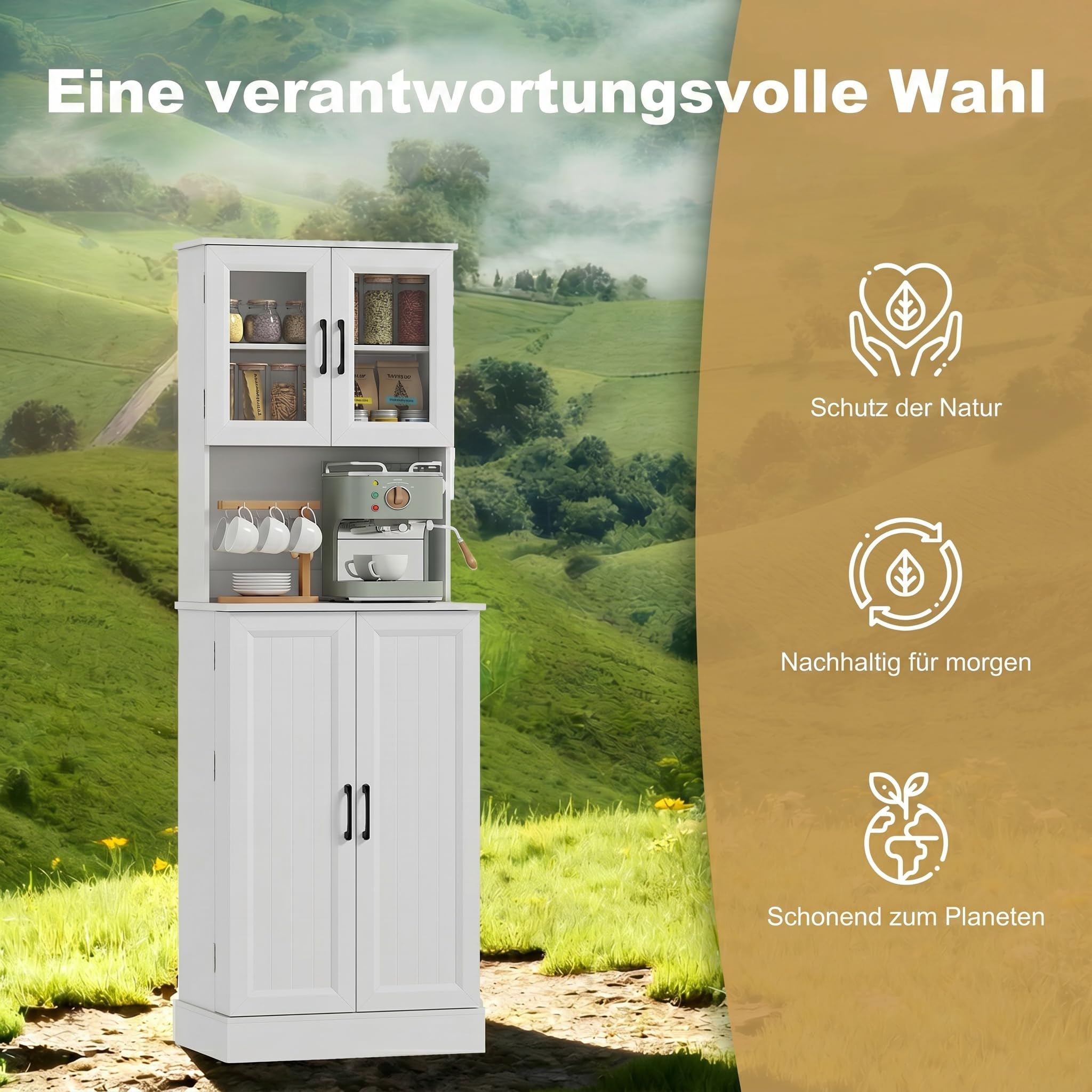HOMCOM Küchenschrank mit 4 Türen Arbeitsplatte 60 x 39,5 x 180 cm Weiß