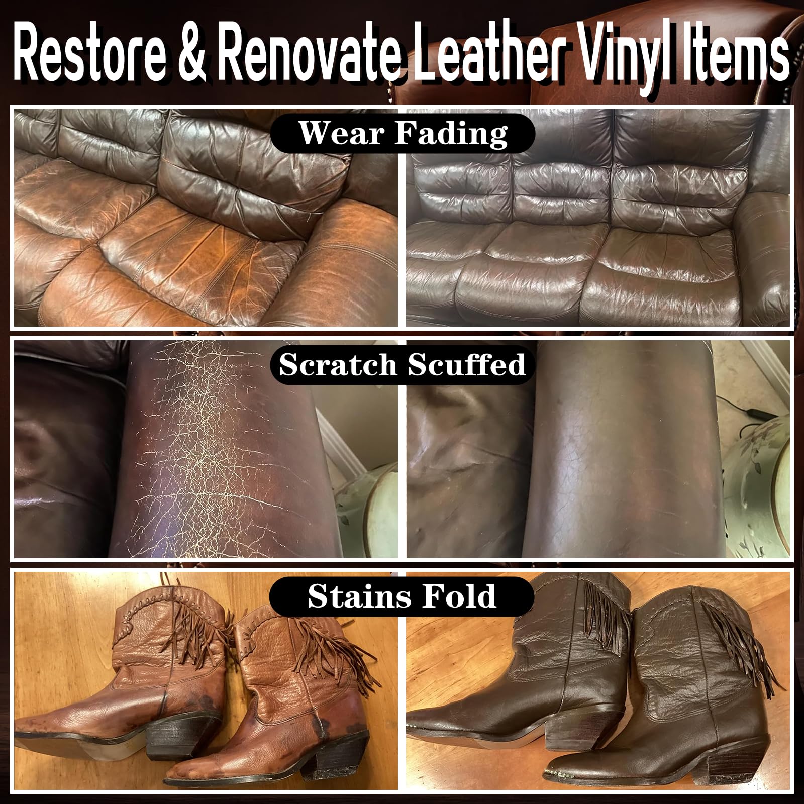 Kit De Reparación Tinte Cuero Para Muebles, Pintura Vinilo, Asientos Coche, Sofá, Bolso, Acondicionador, Bálsamo Recoloración Cuero, Cinturón Reclinable, Restaurador De, Marrón Oscuro