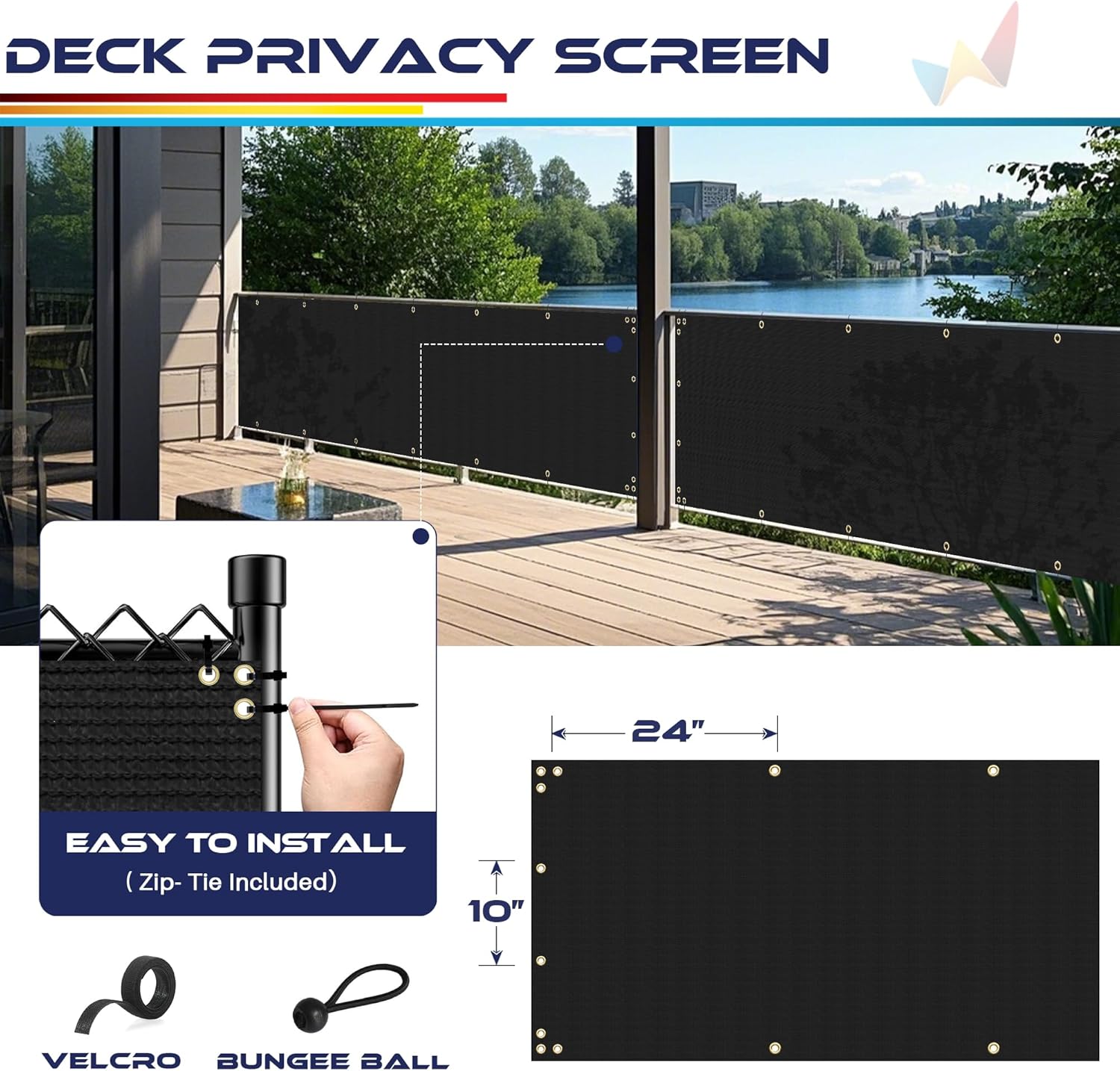 Windscreen4less 3'x100' Deck Balcony Privacy Screen Fence Apartment Balcony Mesh Screen with Zip Ties Chain Link Fence Cover UV Protection for Outdoor Patio Backyard Pool Porch Railing, Black