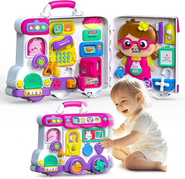 Ryotagift Baby Montessori Busy Board for 1-2 Year Old Boy Girl Gift,Musical Toddler Toys for 1+ Year Old,Early Educational Montessori Toy for Toddlers 1-3,Birthday Gifts for 1+Year Old Girl