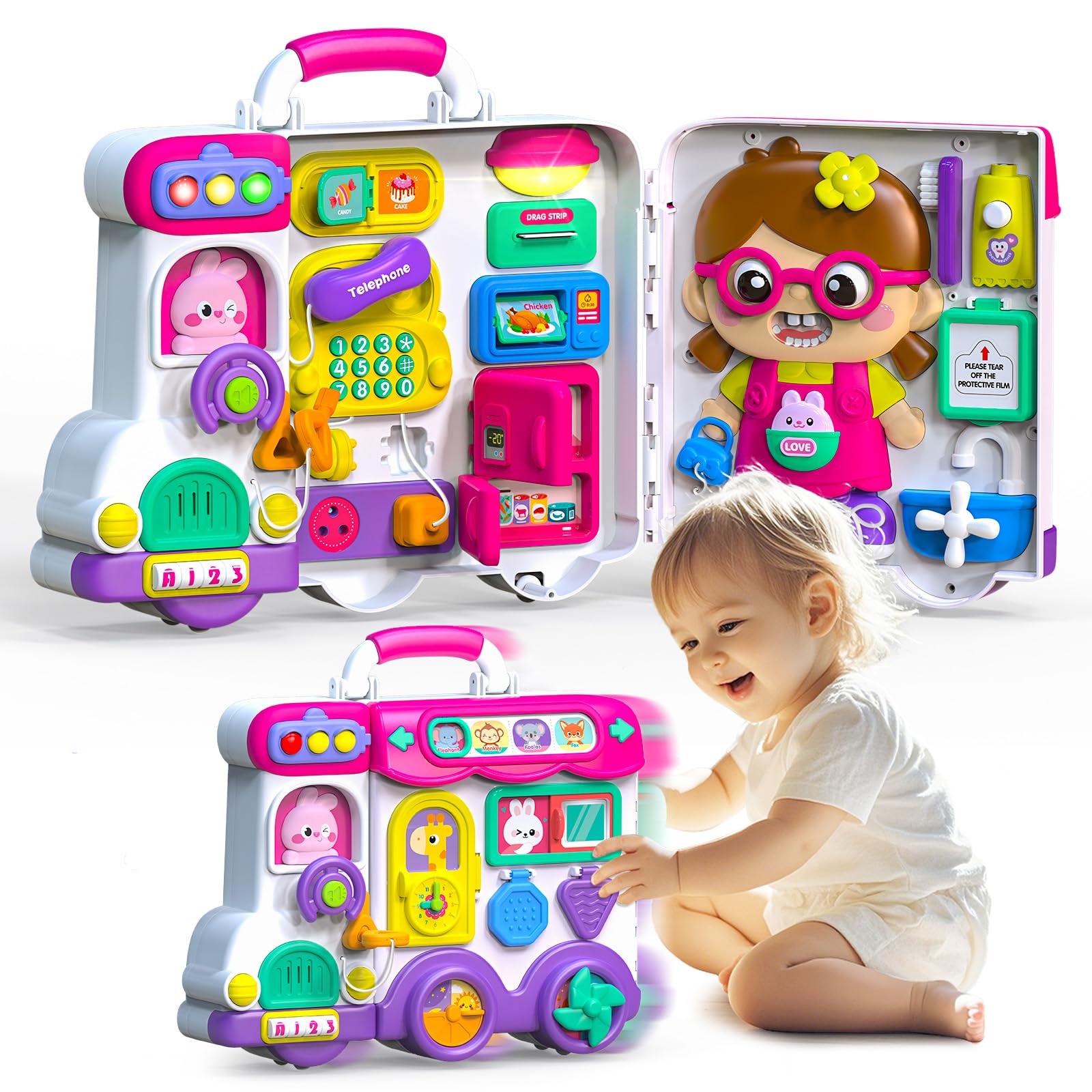 Ryotagift Baby Montessori Busy Board for 1-2 Year Old Boy Girl Gift,Musical Toddler Toys for 1+ Year Old,Early Educational Montessori Toy for Toddlers 1-3,Birthday Gifts for 1+Year Old Girl